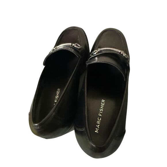 8.5 MARC FISHER WOMENS BLACK DANCEL HEELS LOAFER SHOES - Picture 5 of 6